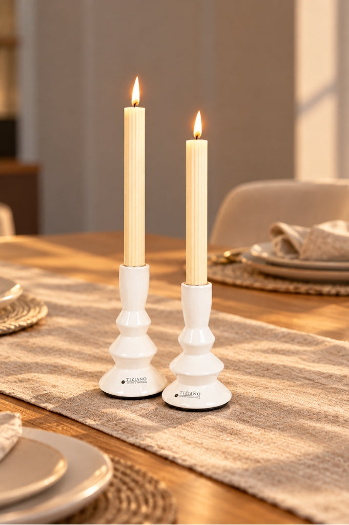 2er Set Kerzenleuchter Silandro mit Stabkerzen LED creme