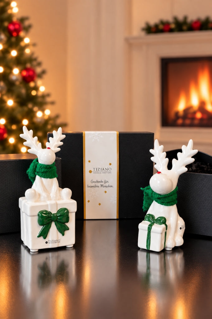 2er Set Rentier Rudolph mit Geschenk grün in Geschenkbox