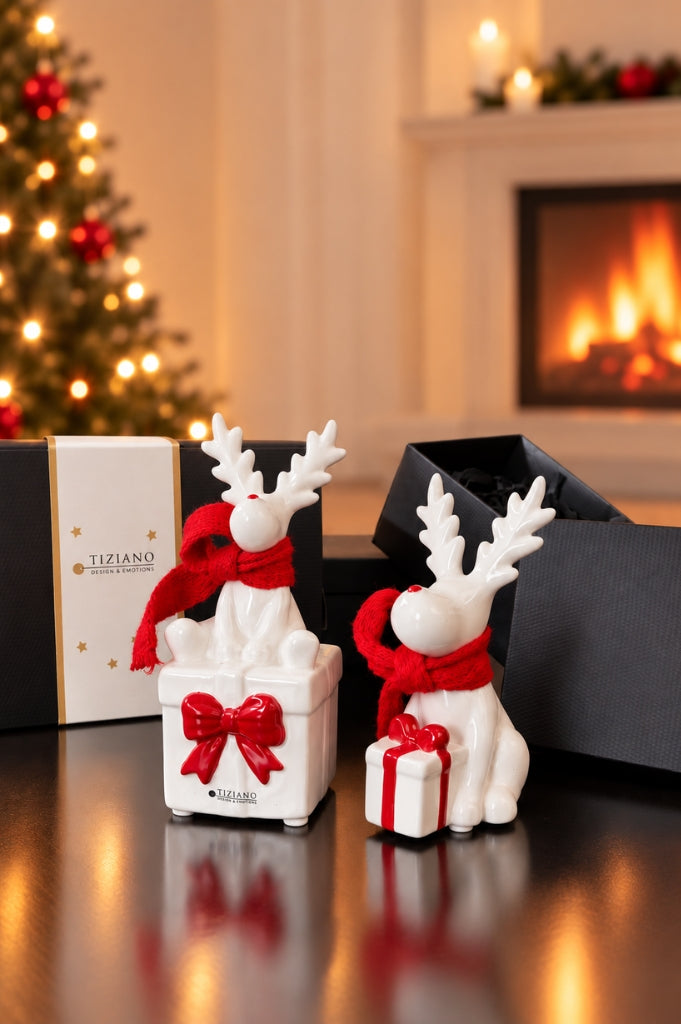 2er Set Rentier Rudolph mit Geschenk rot in Geschenkbox