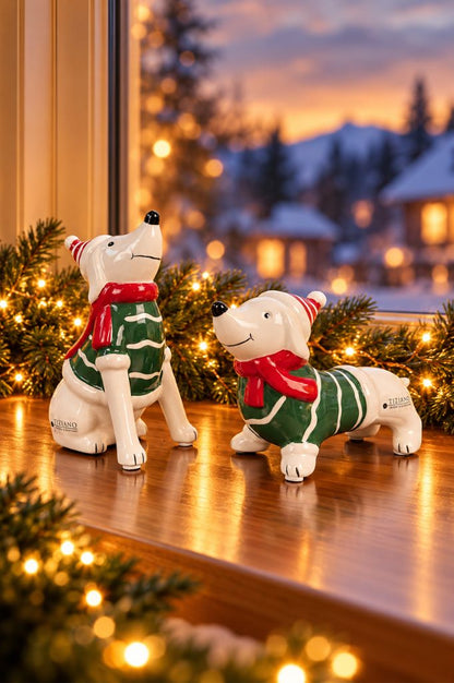 2er Set Deko Hund Rolf mit grünem Pulli
