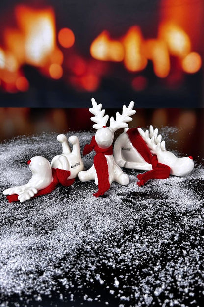 3er Set Rentier Rudolph 12cm creme-weiß mit Schal