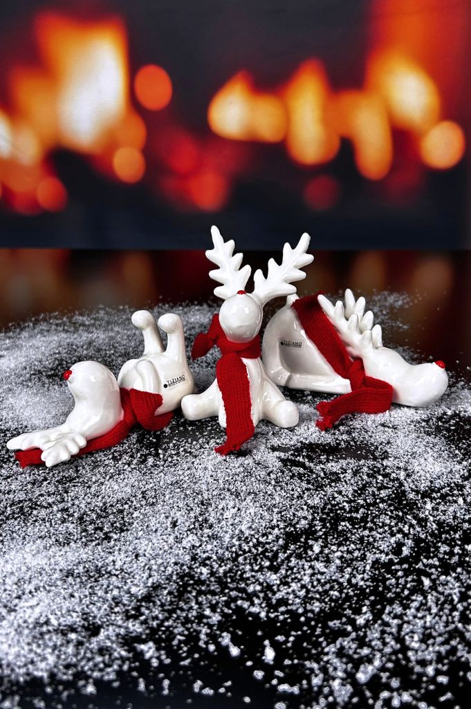 3er Set Rentier Rudolph 12cm creme-weiß mit Schal