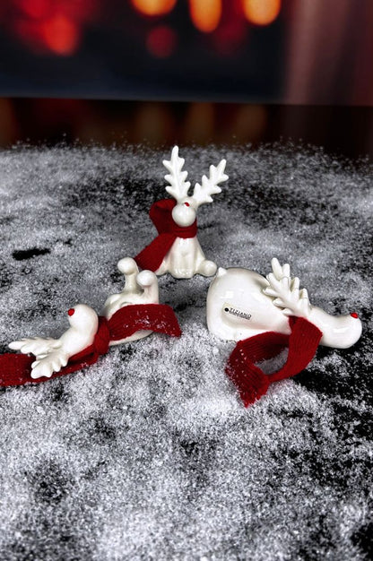 3er Set Rentier Rudolph 9cm creme-weiß mit Schal