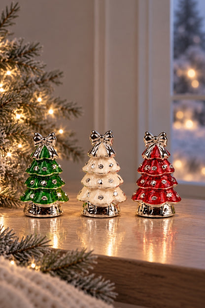 3er Set Deko Baum 7cm pearl farbig sortiert