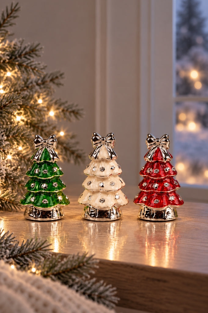 3er Set Deko Baum 7cm pearl farbig sortiert