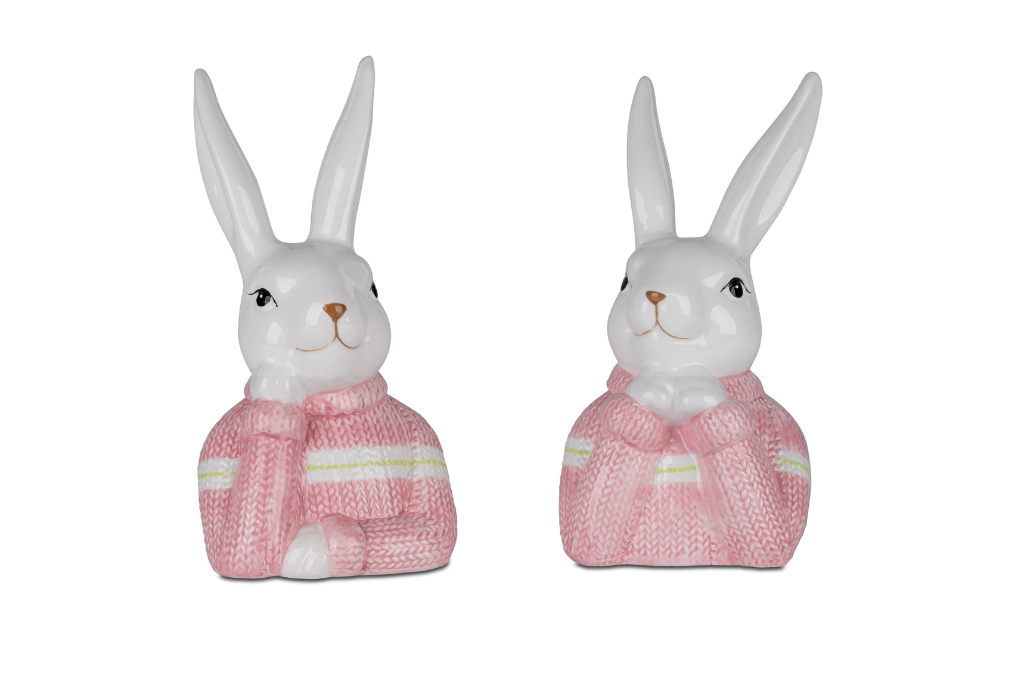 Deko Büste Hase rosa-weiß