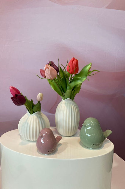 Dekoset Vogel Pallino mit weißen Vasen