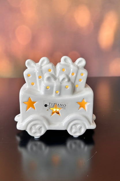 4er Set Lok Lukas mit 3 Waggons creme-weiß
