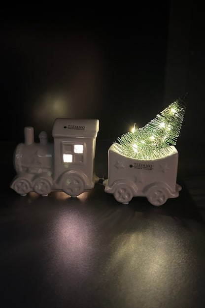 4er Set Lok Lukas mit 3 Waggons creme-weiß
