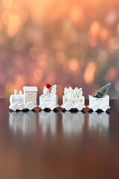 4er Set Lok Lukas mit 3 Waggons creme-weiß
