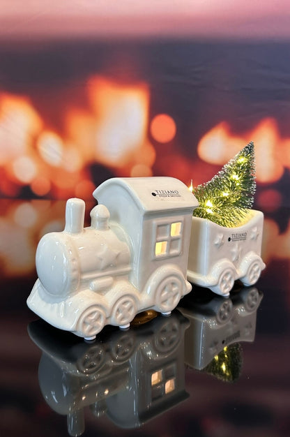 4er Set Lok Lukas mit 3 Waggons creme-weiß