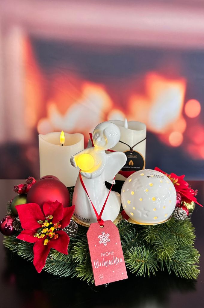 Adventskranz mit Kerze Sotto LED+Kugel Padova LED+Laila