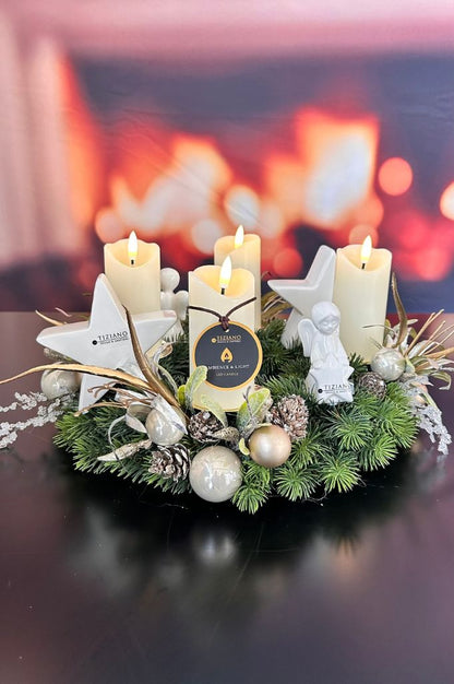 Adventskranz mit Kerze Sotto LED+Stern Cometa+Nora