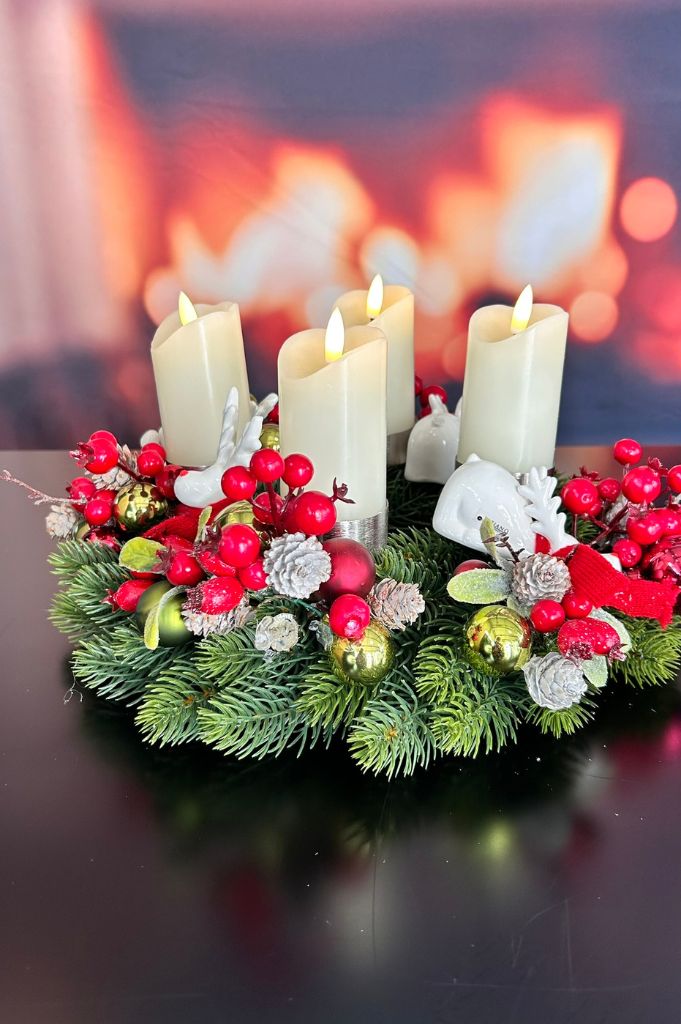 Adventskranz mit Kerze Sotto LED+Rentier Rudolph