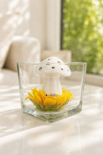 Dekoset Glas Alone mit LED Pilz und Sonnenblume