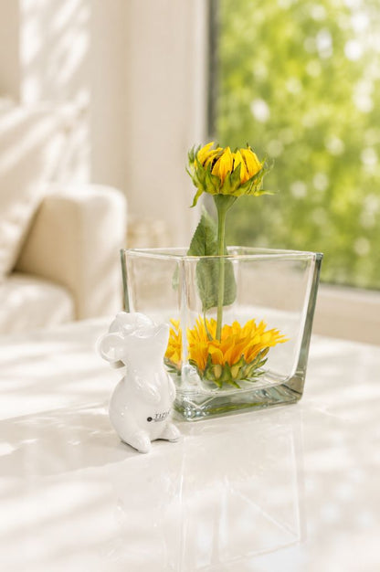 Dekoset Glas Alone mit Maus Topo + Sonnenblume
