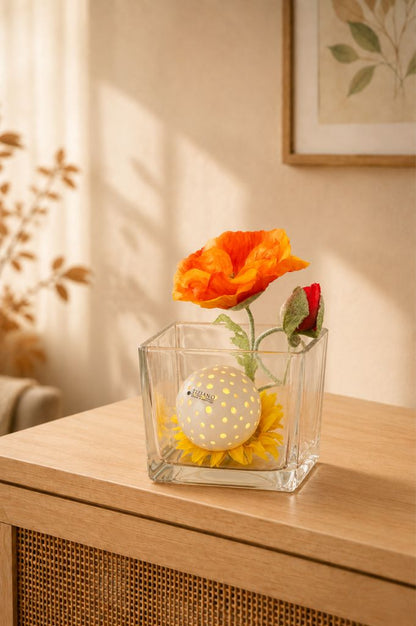 Dekoset Glas Alone mit LED Lichtkugel Padova und Blumen