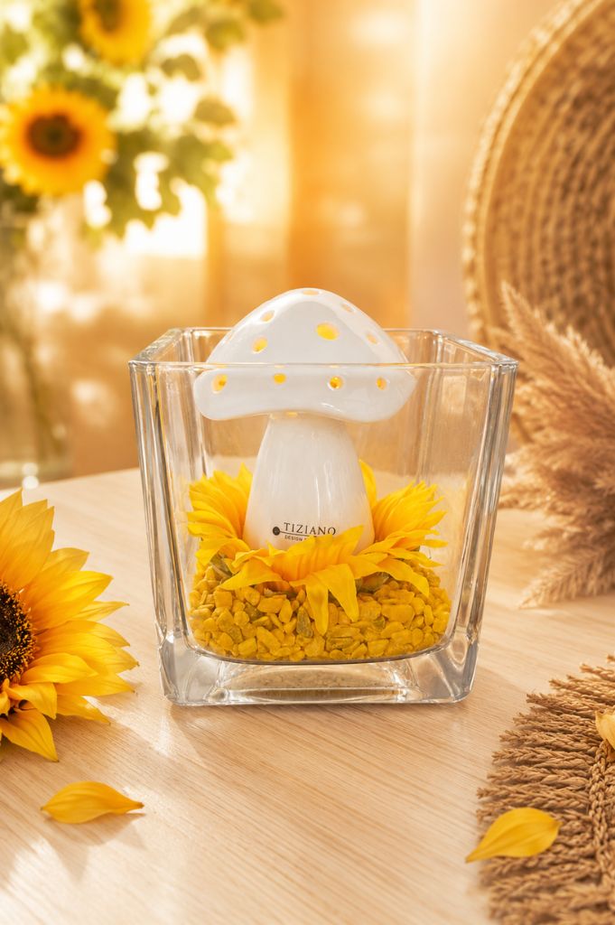 Dekoset Glas Alone mit LED Pilz und Sonnenblume