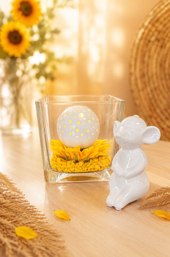 Dekoset Glas Alone mit Lichtkugel Padova + Maus Topo