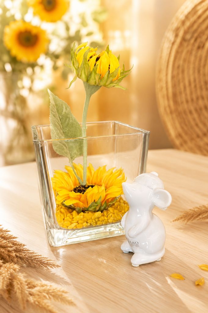Dekoset Glas Alone mit Maus Topo + Sonnenblume