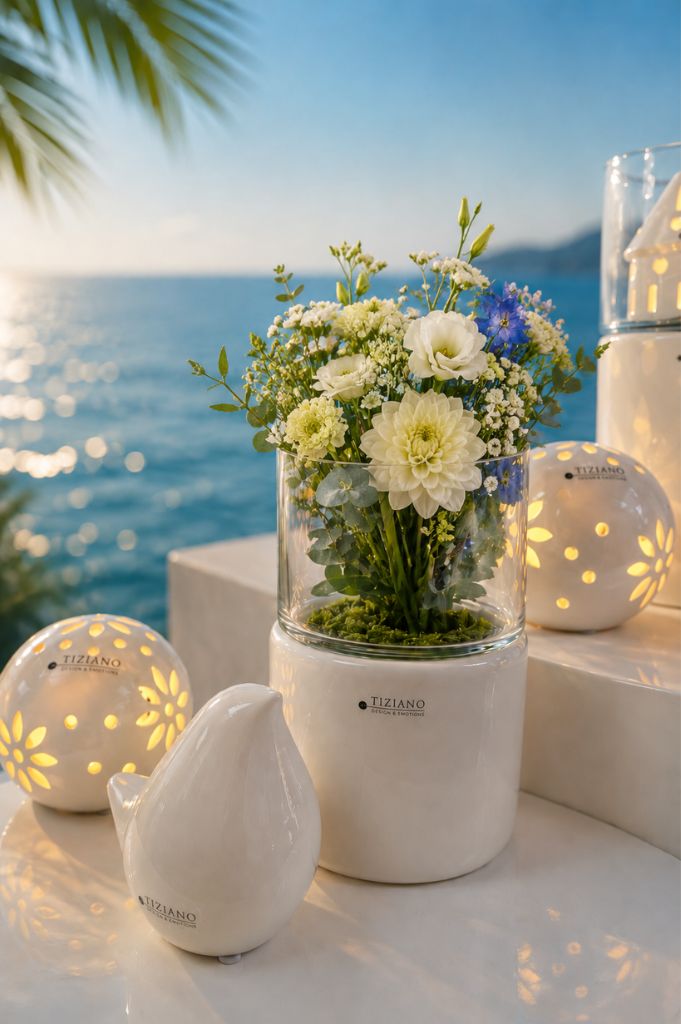 Windlicht Bellagio creme-weiß