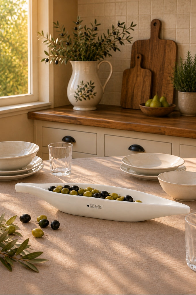 Blattschale Udine 40cm lang creme-weiß