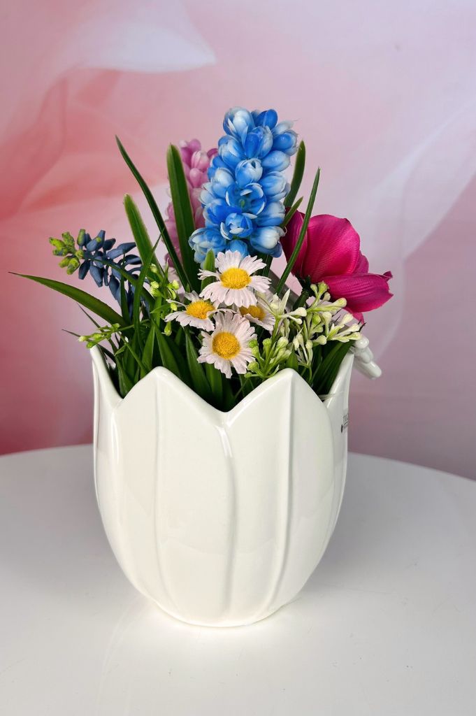 Dekoset Kübel Tolina+Blumen+Hänger Blume Piana rosa
