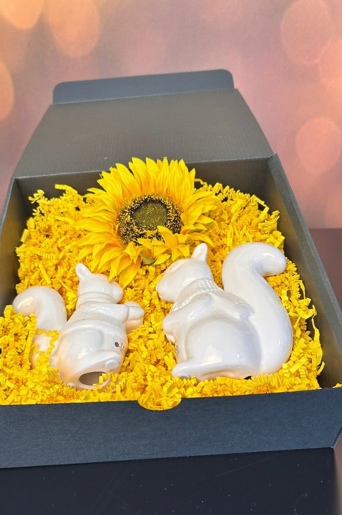 Geschenkbox Eichhörnchen Robert mit Sonnenblumendeko
