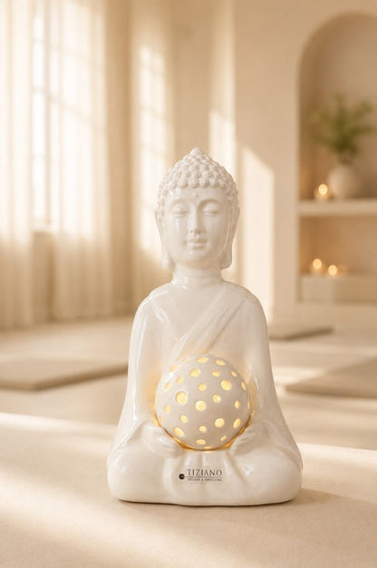 Dekofigur Shiva 34 creme-weiß mit Kugel Padova LED 8 creme