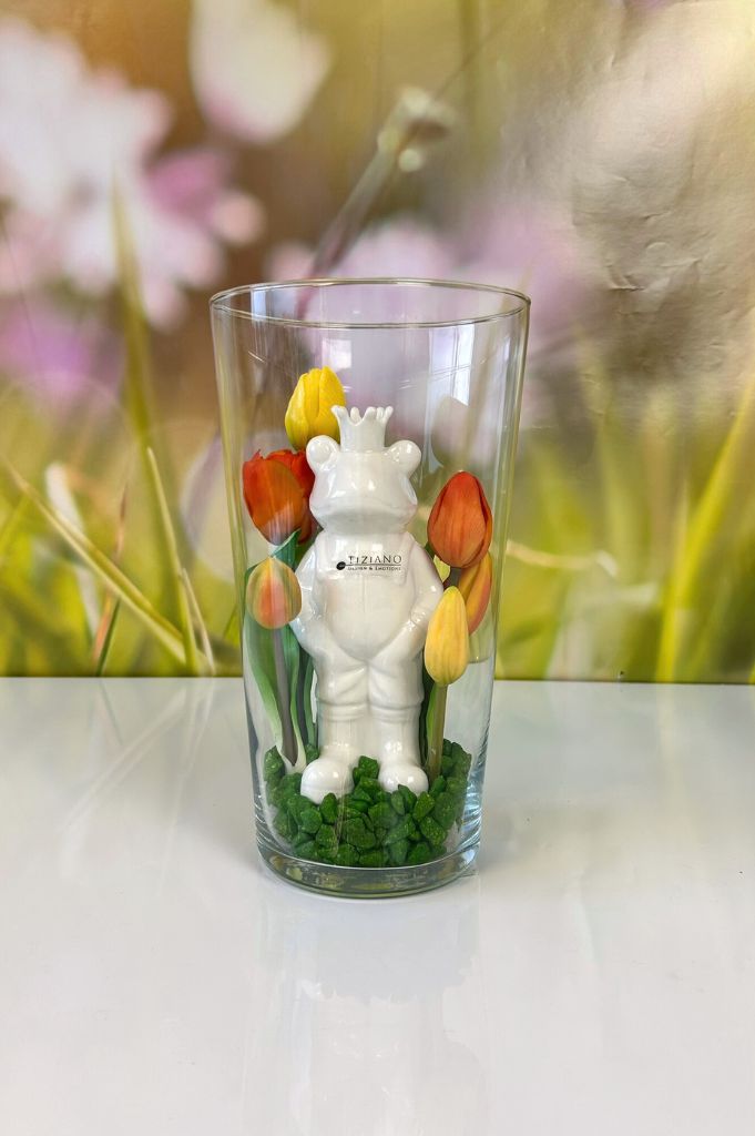 Dekoset Glasvase Carnia mit Froschvater Vico creme-weiß