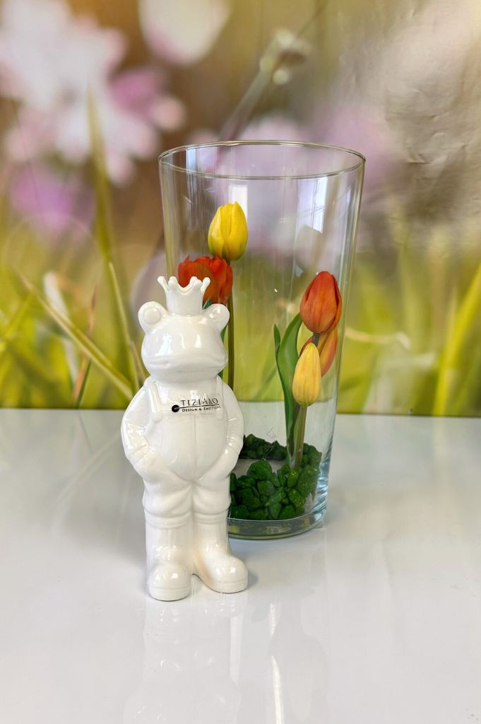 Dekoset Glasvase Carnia mit Froschvater Vico creme-weiß