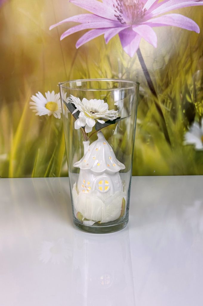 Dekoset Glasvase Carnia klar+Haus Solina LED creme-weiß