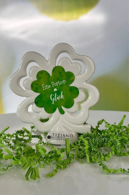 Deko Glücksblatt Cartura mit Aufkleber Eine Portion Glück