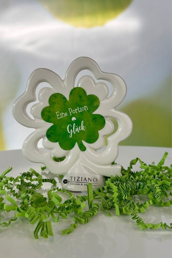 Deko Glücksblatt Cartura mit Aufkleber Eine Portion Glück