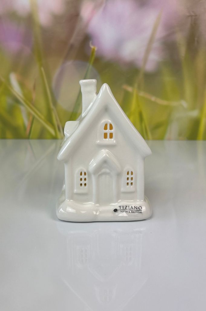 Deko Haus Cascata LED mit Schnee creme-weiß