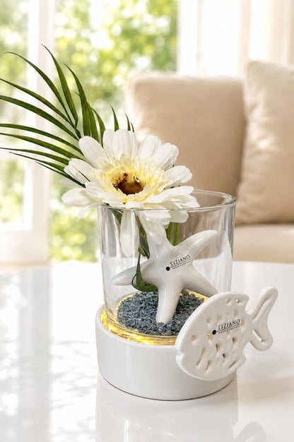 Dekoset Windlicht Castello mit Gerbera + Beachtime-Deko