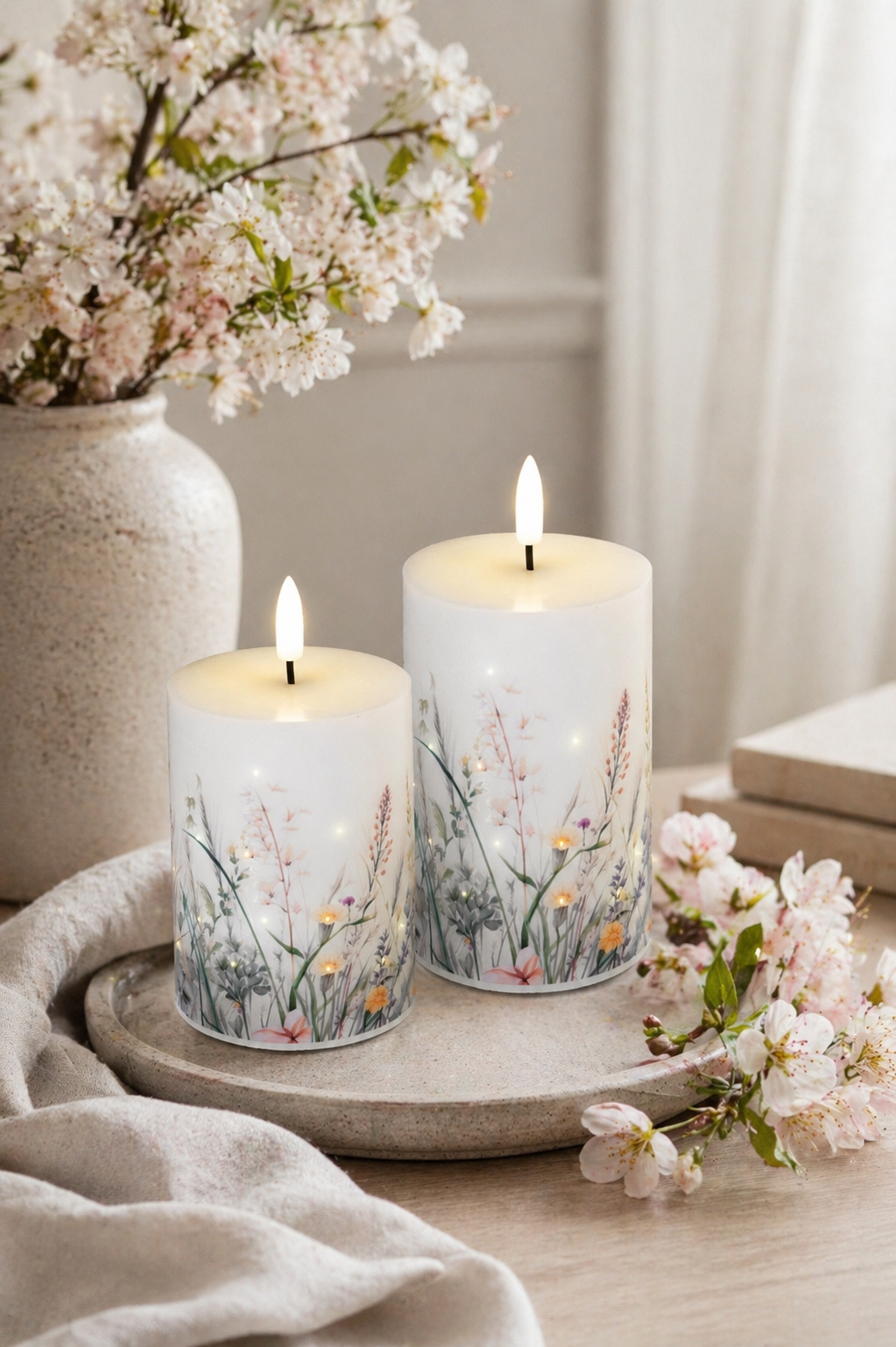 Deko LED Kerze 7x10cm Fiberglass Wiese