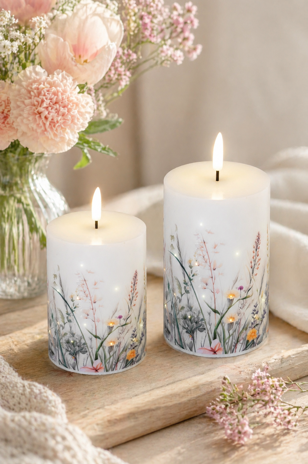 Deko LED Kerze 7x10cm Fiberglass Wiese