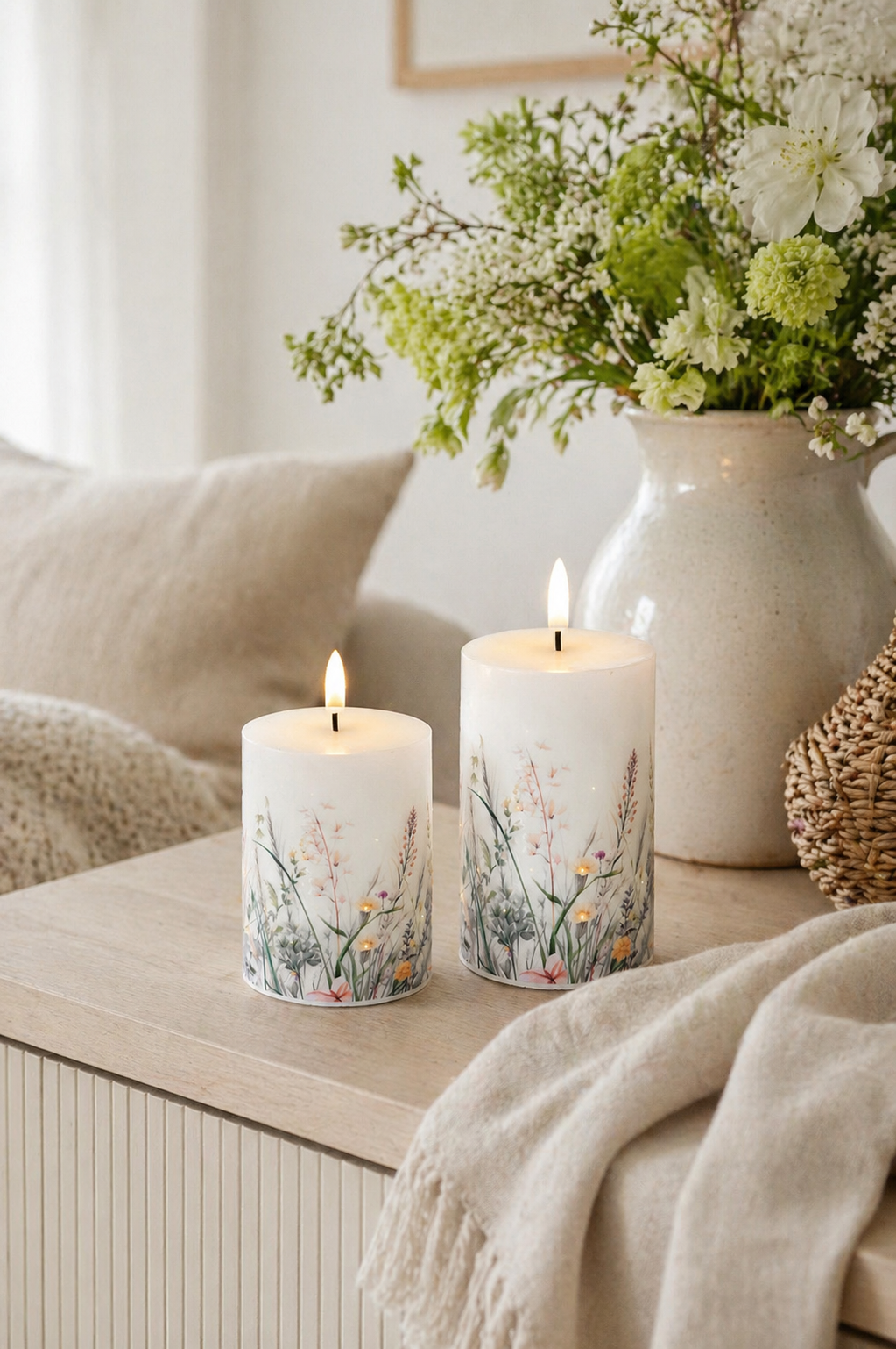 Deko LED Kerze 7x10cm Fiberglass Wiese