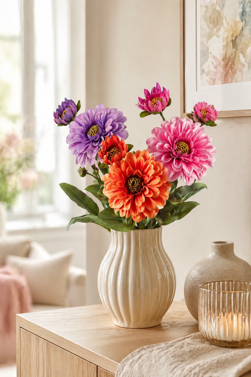 Deko Zinnie 54cm farbig