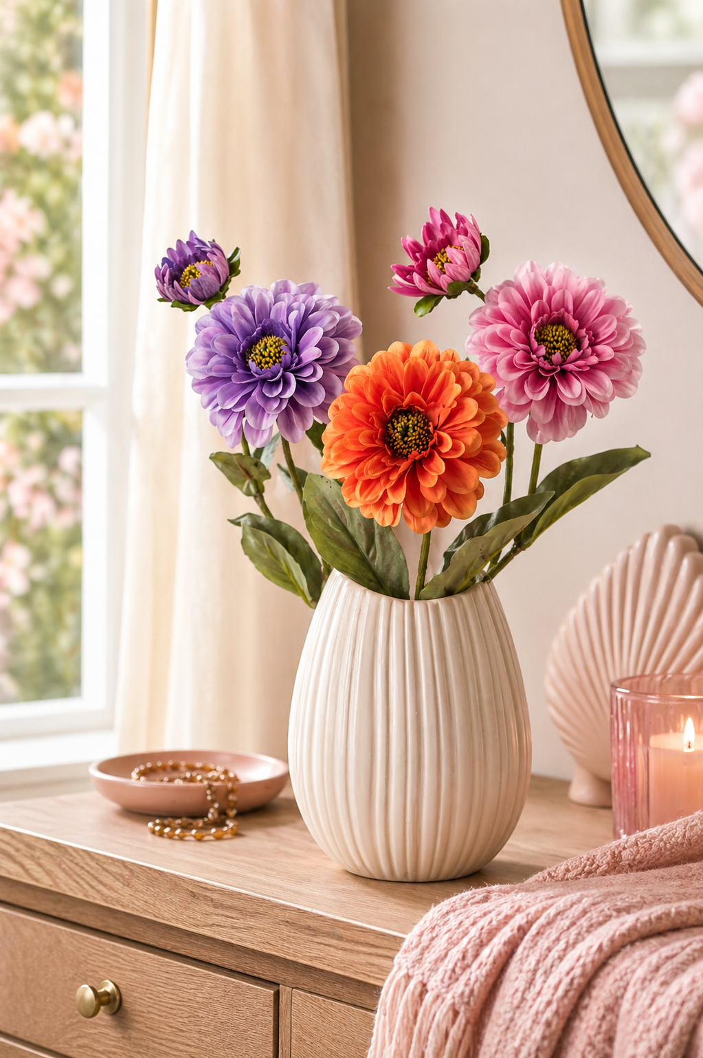 Deko Zinnie 54cm farbig