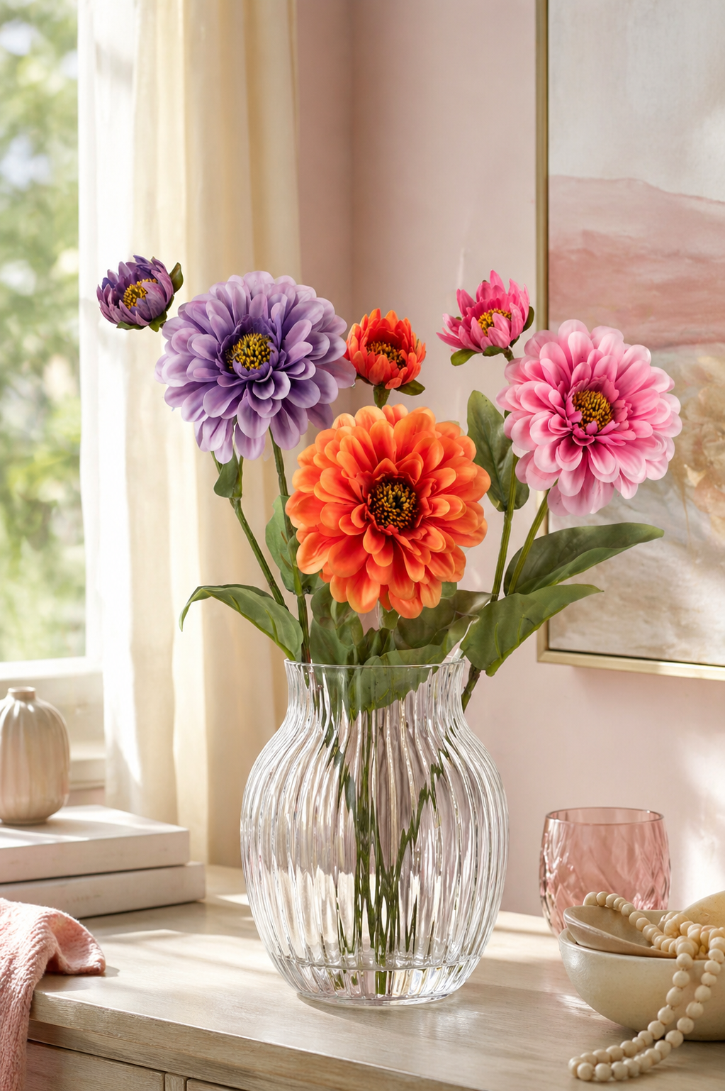 Deko Zinnie 54cm farbig