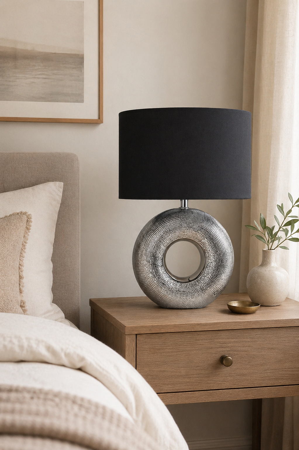 Deko Lampe 43cm rund silber-schwarz