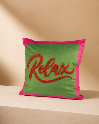 Deko Samtkissen beflockt 45cm mit Botschaft Relax