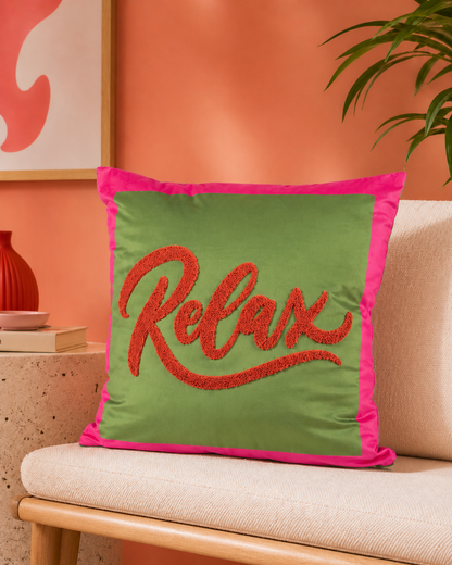 Deko Samtkissen beflockt 45cm mit Botschaft Relax