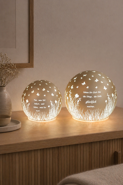 Deko Lichtkugel Cassano LED 10cm mit Sprüchen pfirsich