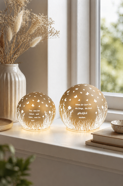 Deko Lichtkugel Cassano LED 10cm mit Sprüchen pfirsich