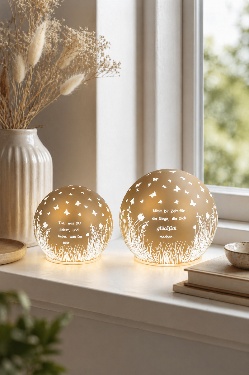 Deko Lichtkugel Cassano LED 10cm mit Sprüchen pfirsich