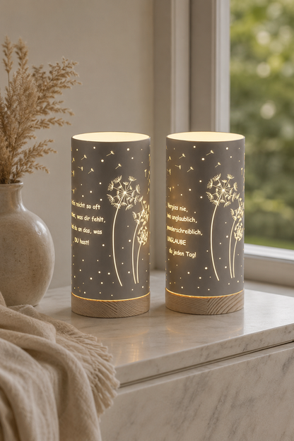 Deko Licht Pusteblume LED 20cm mit Sprüchen anthrazit