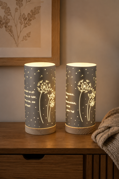 Deko Licht Pusteblume LED 20cm mit Sprüchen anthrazit